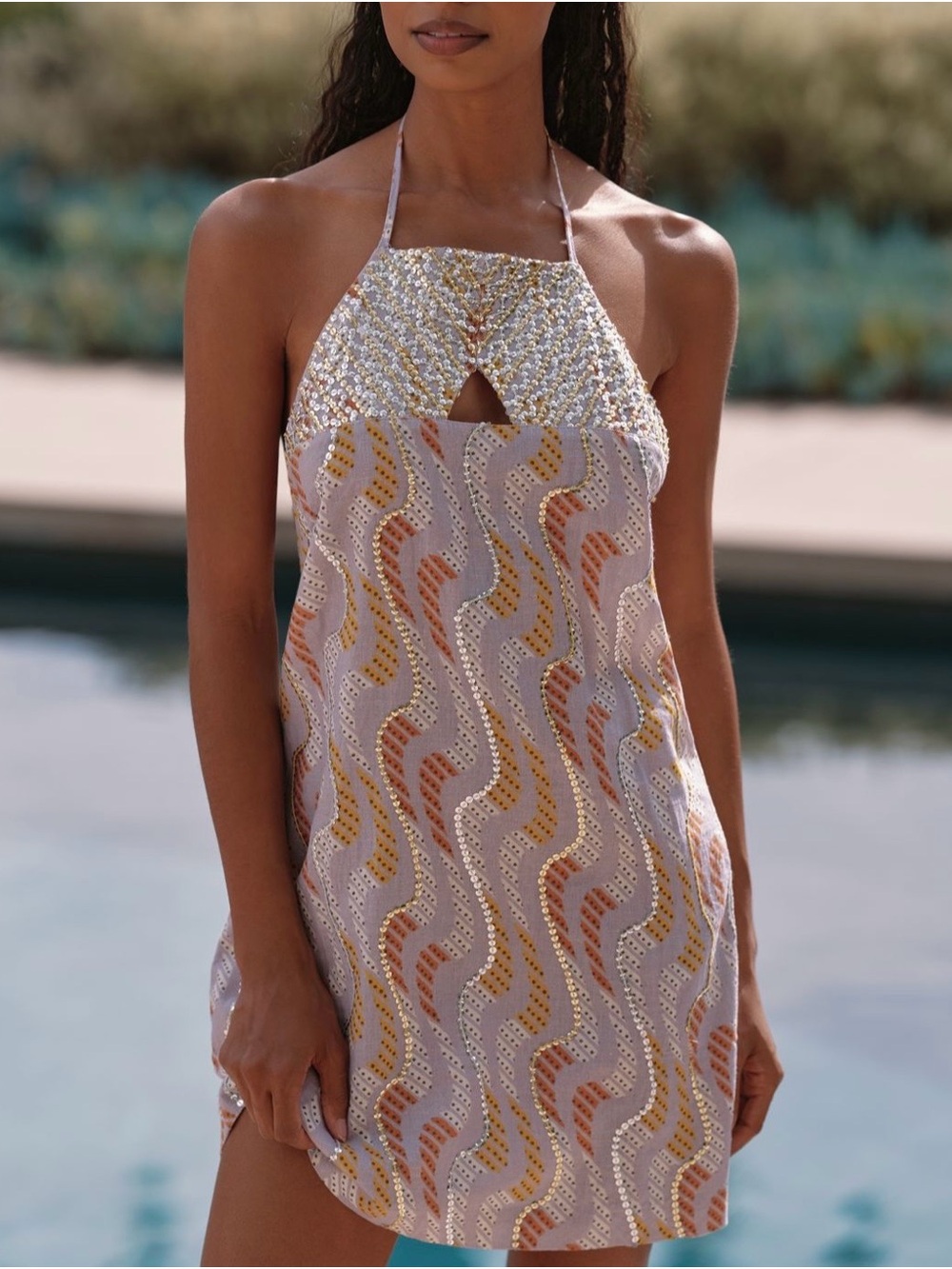 Celandine Linen Blend Halter Sequin Mini Dress